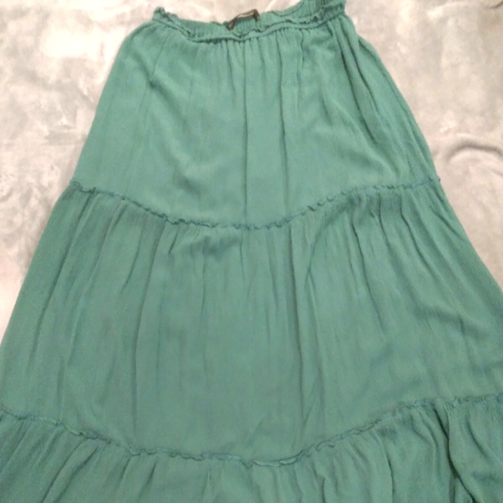 Zara Green Maxi Tiered Gypsy Skirt size Small